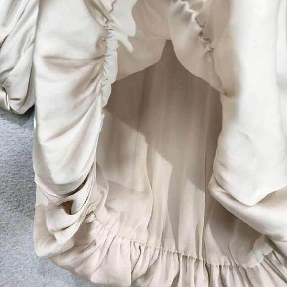 ASTR Blouse Wmns Small Champagne Blouson Bubble Hem Pleated Short Sleeve Lined - Picture 7 of 13